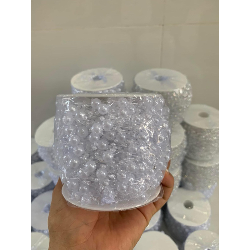 CUỘN 10M DÂY CHUỖI NGỌC HẠT TRAI TRANG TRÍ BÓ HOA CÔ DÂU, HOA CƯỚI HANDMADE, TRANG TRÍ TRUNG THU,ĐÈN LỒNG ANGIHOME