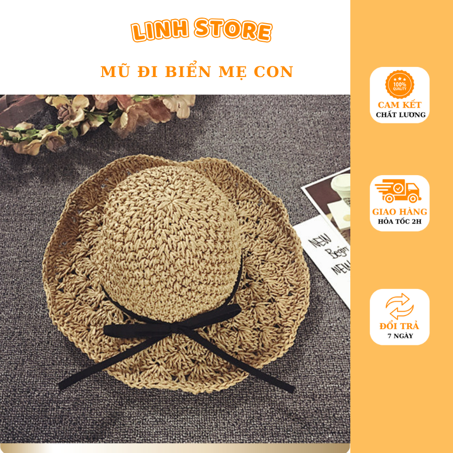 Mũ đi biển,sét mũ cói mẹ bé siêu xinh (hàng sẵn/video/ ảnh thật)