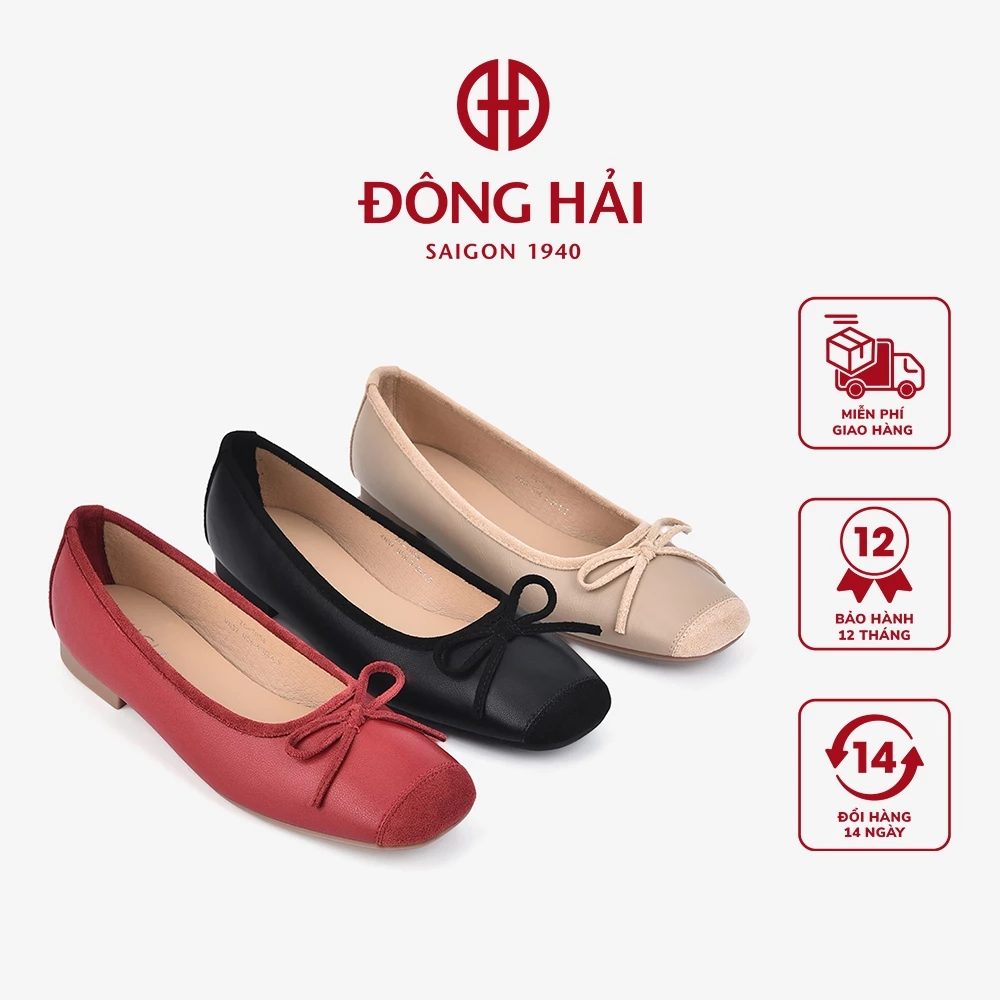 Giày Búp Bê Nữ Zucia Mũi Vuông Phối Màu Đính Nơ