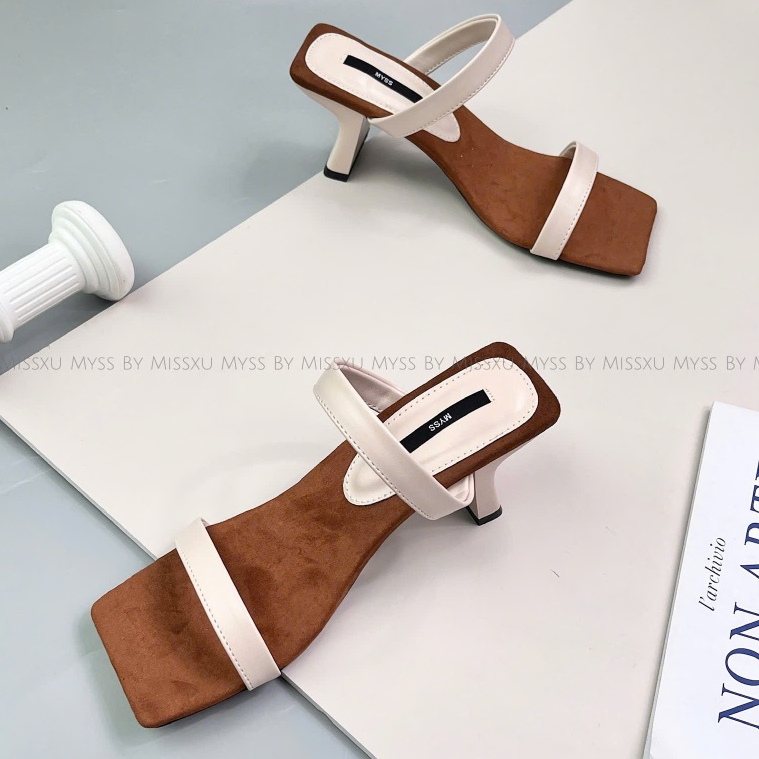 Giày sục nữ mũi vuông 2 quai ngang bản nhỏ 6cm cao cấp MYSS - SU216