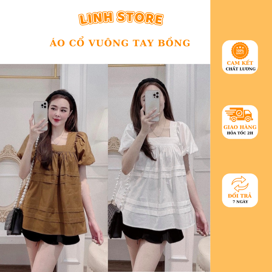 Áo cổ vuông, Áo babydoll cổ vuông bánh bèo tay siêu xinh  AO0101 (2)