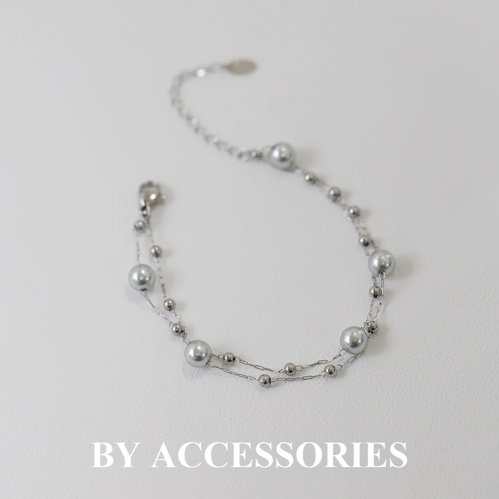 Lắc tay nữ titan xích kép phối bi nhỏ và ngọc trai nhân tạo màu xám không gỉ WB2416 BY ACCESSORIES