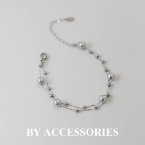 Lắc tay nữ titan xích kép phối bi nhỏ và ngọc trai nhân tạo màu xám không gỉ WB2416 BY ACCESSORIES
