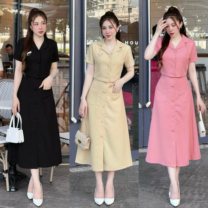 QUINN SET - SET ÁO CỔ VEST & CHÂN VÁY DÁNG DÀI DẬP LY HOẠ TIẾT