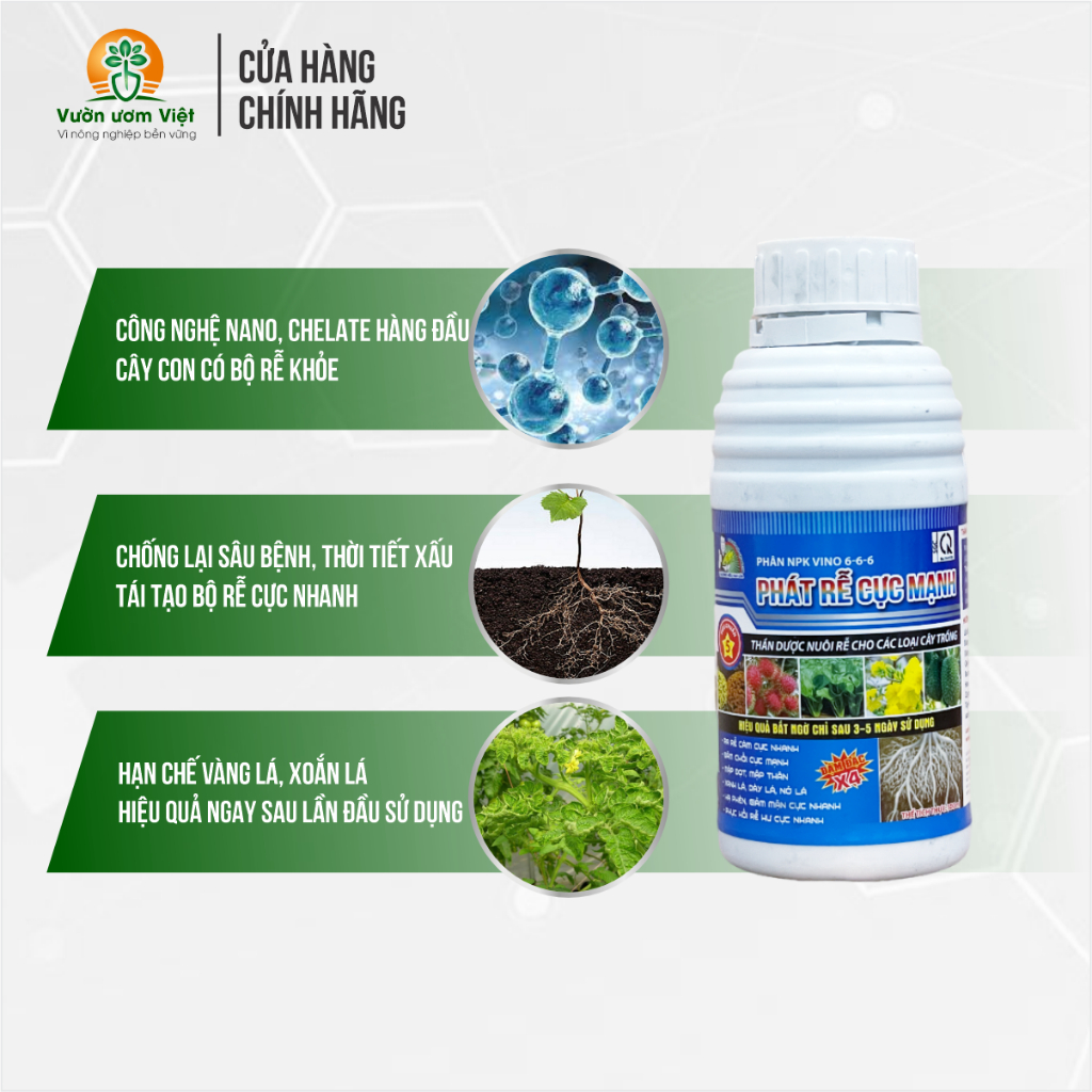 Phân bón Phát Rễ Cực Mạnh - kích thích ra rễ cám, phục hồi rễ hư tổn, ra rễ nhiều, giải độc cho rễ.
