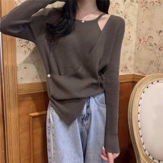 Áo len dài tay thu đông kiểu lệch hở một vai, chéo tà cài khuy, dáng áo len kiểu hàn quốc 607