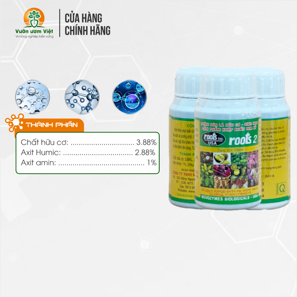 Phân bón lá Roots 2 - kích thích ra rễ cực mạnh, cải tạo đất trồng, tăng sức đề kháng - 100ml