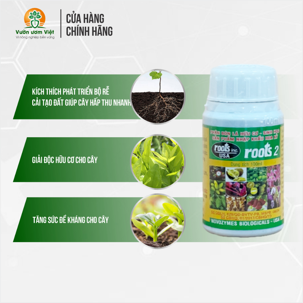 Phân bón lá Roots 2 - kích thích ra rễ cực mạnh, cải tạo đất trồng, tăng sức đề kháng - 100ml