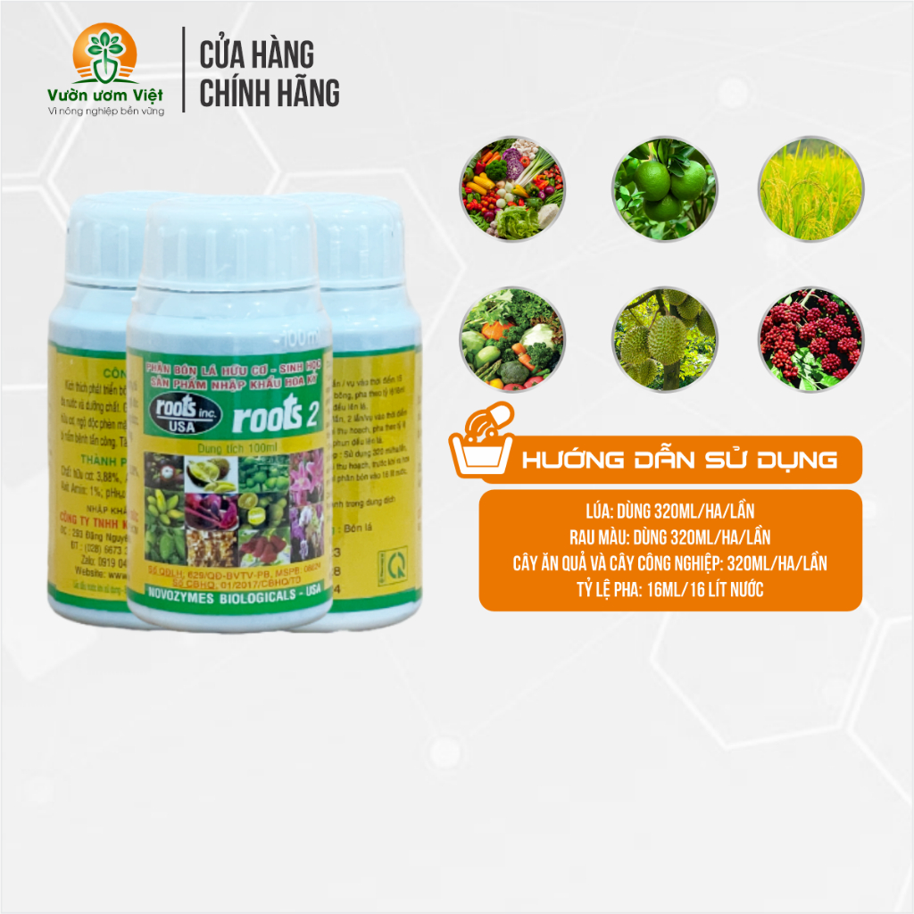 Phân bón lá Roots 2 - kích thích ra rễ cực mạnh, cải tạo đất trồng, tăng sức đề kháng - 100ml