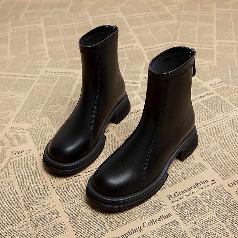 Bốt nữ boots da mềm khóa sau đế thấp 3 cm cao cấp -Boot cao cổ thời ...