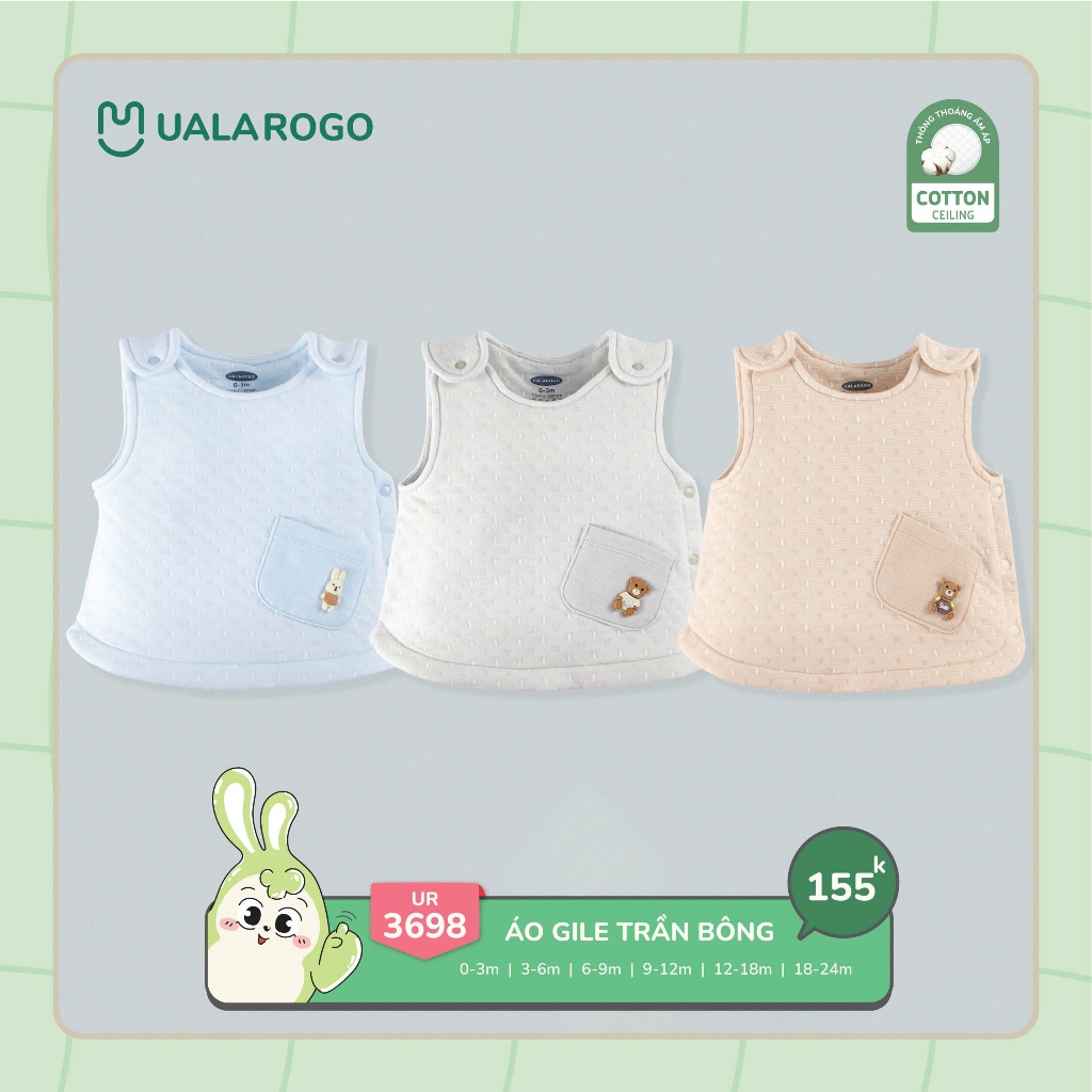 (3-14kg, 0-24M) Áo Gile Uala Cho Bé Hoạ Tiết Đáng Yêu UR3650 UR254 UR248 UR3804