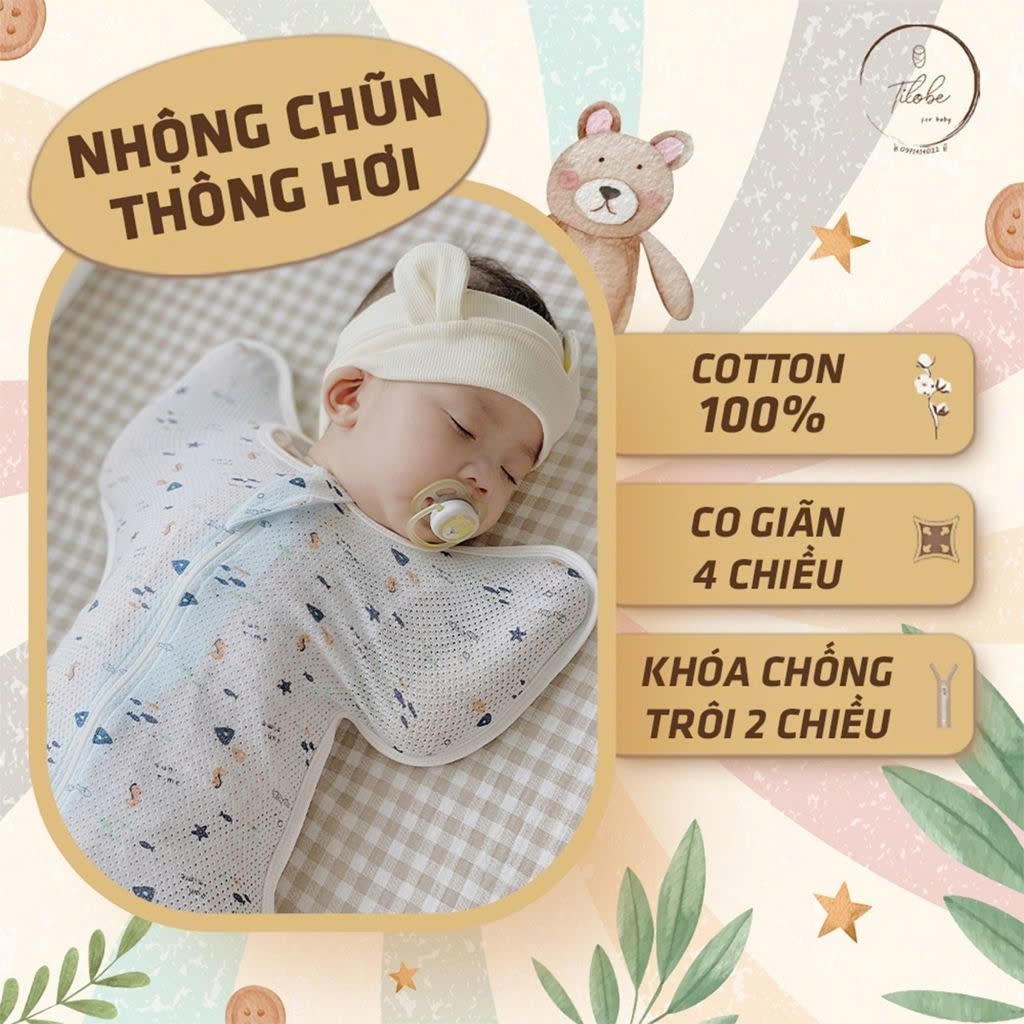 Ảnh Nhộng Chũn Thông Hơi Xuất Hàn Cho Bé IQKAO – Co Giãn 2 Chiều Mềm Mại Thoáng Khí – Ngủ Ngon Không Giật Mình 1