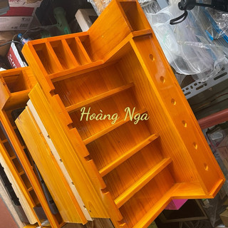 khay gỗ đựng tông đơ 5 ngăn màu vàng kt 50x25cm