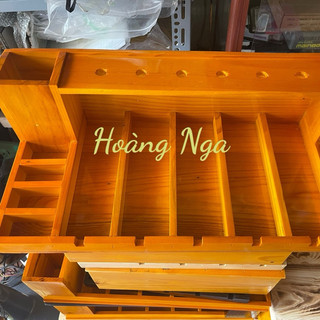 khay gỗ đựng tông đơ 5 ngăn màu vàng kt 50x25cm
