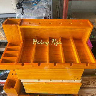 khay gỗ đựng tông đơ 5 ngăn màu vàng kt 50x25cm