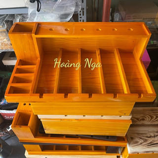 khay gỗ đựng tông đơ 5 ngăn màu vàng kt 50x25cm