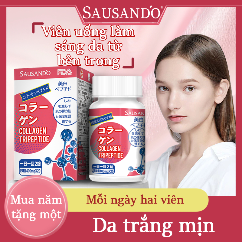SAUSANDO Viên uống trắng da GLUTATHIONE - Viên uống collagen trắng da, mờ nám giảm nếp nhăn (Mỗi hộp 1 lọ, mỗi lọ 20 viê