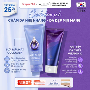 Combo Làm Sạch Kép WHISIS Gồm: Sữa Rửa Mặt Collagen WHISIS + Tẩy Tế Bào Chết Da Vitamin C WHISIS 120ml Sạch Sâu Hiệu Quả