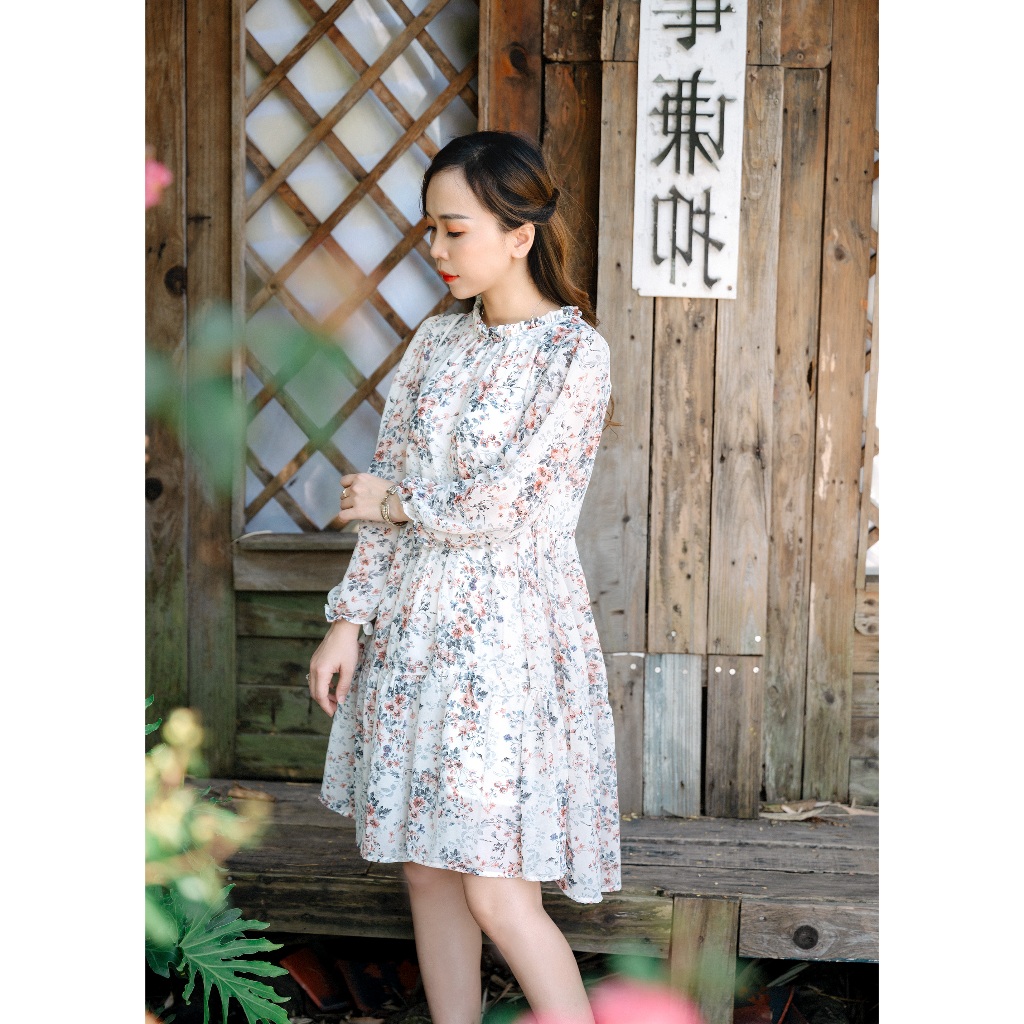 Váy hoa nhí,đầm babydoll tay dài voan 2 lớp