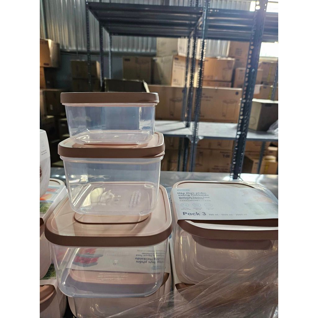 Bộ 3 hộp nhựa vuông cao cấp đựng thực phẩm INOCHI size 750-1500-2500ml