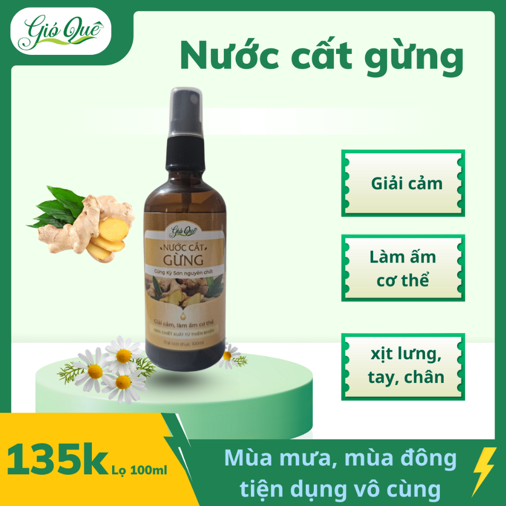 Nước cất gừng giải cảm, ấm cơ thể