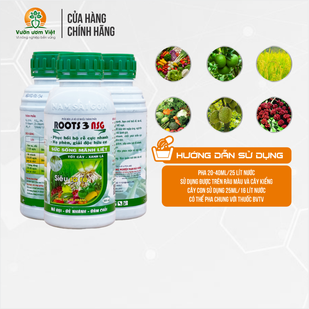 Phân bón Roots 3 - phục hồi rễ, kích rễ đậm đặc, tăng độ màu mỡ đất, cây khỏe tự nhiên - 500ml