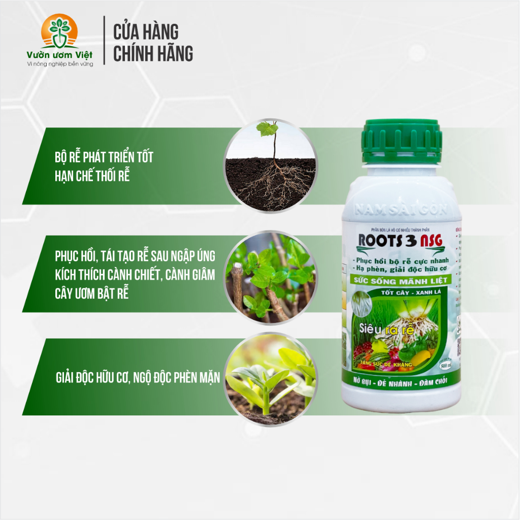 Phân bón Roots 3 - phục hồi rễ, kích rễ đậm đặc, tăng độ màu mỡ đất, cây khỏe tự nhiên - 500ml