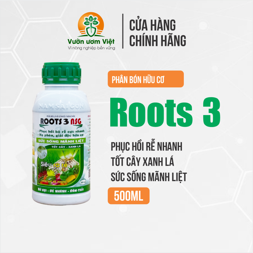 Phân bón Roots 3 - phục hồi rễ, kích rễ đậm đặc, tăng độ màu mỡ đất, cây khỏe tự nhiên - 500ml