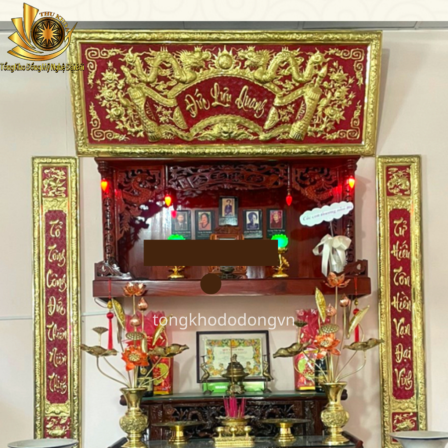 Hoành phi câu đối, Bộ cuốn thư đại tự câu đối dày 4 rem bằng đồng nguyên chất 1m76, 1m55, 1m35