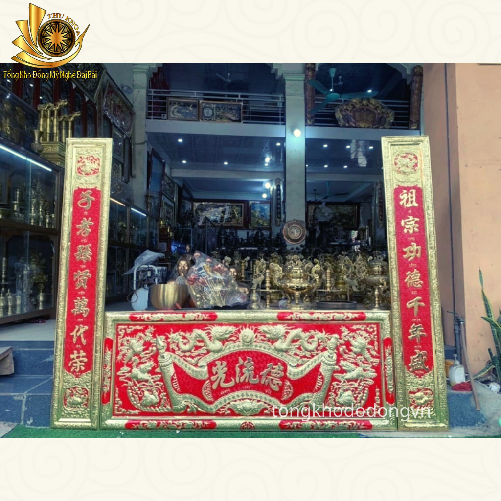Hoành phi câu đối, Bộ cuốn thư đại tự câu đối dày 4 rem bằng đồng nguyên chất 1m76, 1m55, 1m35