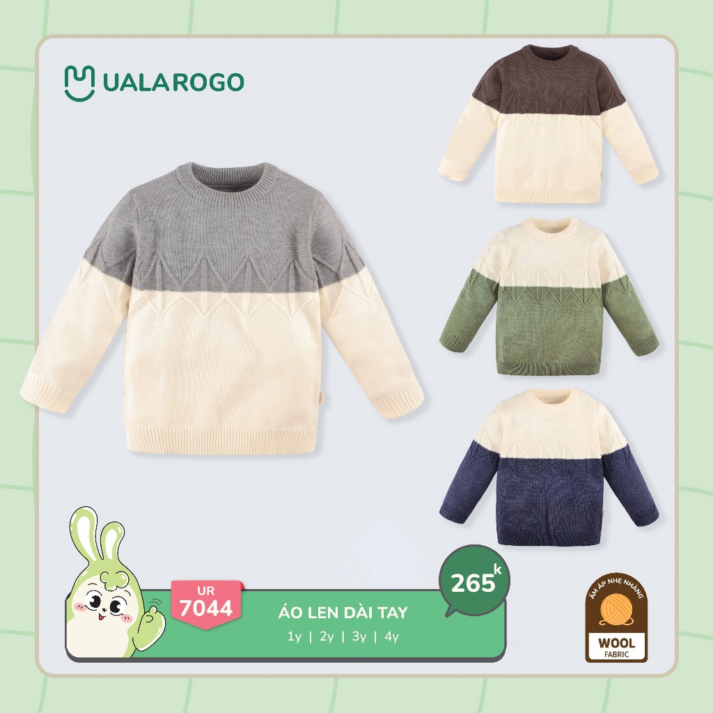 (9-24kg) Áo Len Dài Tay Cách Điệu, Đáng Yêu Cho Bé Trai, Bé Gái Uala Rogo UR7041, UR7042, UR7043, UR7044