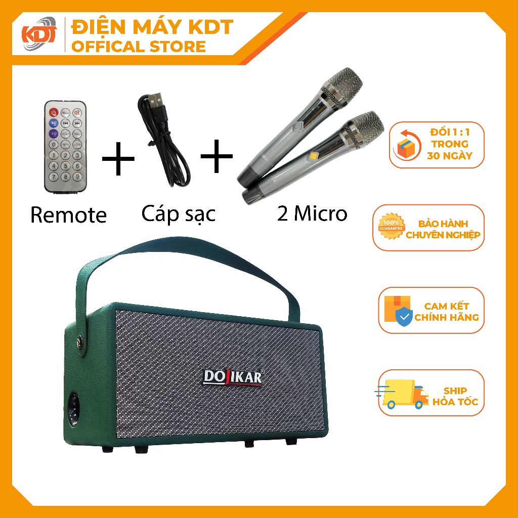 Loa xách tay Dojikar Z-240 kết nối bluetooth, AUX, USB, thẻ nhớ - tặng kèm 2 micro không dây - KDT89