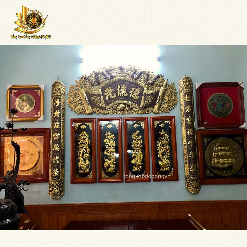 Quấn Thư Câu Đối, Hoành Phi Câu Đối Cuốn Thư Ban Thờ 1m55 Bằng Đồng Nguyên Chất