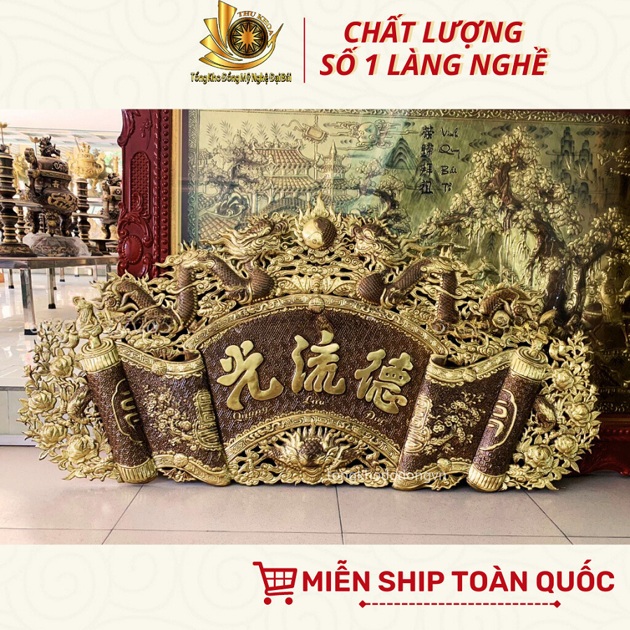 Quấn Thư Câu Đối, Hoành Phi Câu Đối Cuốn Thư Ban Thờ 1m55 Bằng Đồng Nguyên Chất