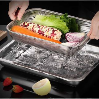 Rổ inox hình chữ nhật Chubby Chef đựng đồ chiên, để ráo rau củ quả sau khi rửa rổ inox chữ nhật rổ rửa rau inox