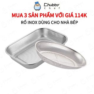 Rổ inox hình chữ nhật Chubby Chef đựng đồ chiên, để ráo rau củ quả sau khi rửa rổ inox chữ nhật rổ rửa rau inox