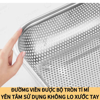 Rổ inox hình chữ nhật Chubby Chef đựng đồ chiên, để ráo rau củ quả sau khi rửa rổ inox chữ nhật rổ rửa rau inox