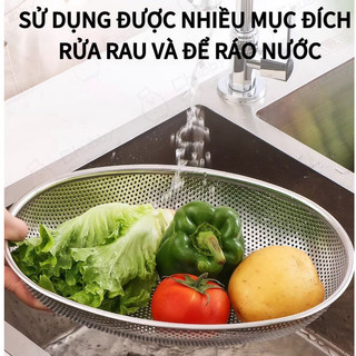 Rổ inox hình chữ nhật Chubby Chef đựng đồ chiên, để ráo rau củ quả sau khi rửa rổ inox chữ nhật rổ rửa rau inox