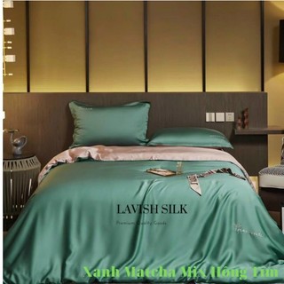 (Best Seller]Trọn Bộ Chăn Ga Gối Lụa Lavish Silk Cao Cấp Mát Lạnh Hàng Loại 1-Xanh Lá Mix Hồng Phấn
