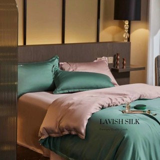 (Best Seller]Trọn Bộ Chăn Ga Gối Lụa Lavish Silk Cao Cấp Mát Lạnh Hàng Loại 1-Xanh Lá Mix Hồng Phấn