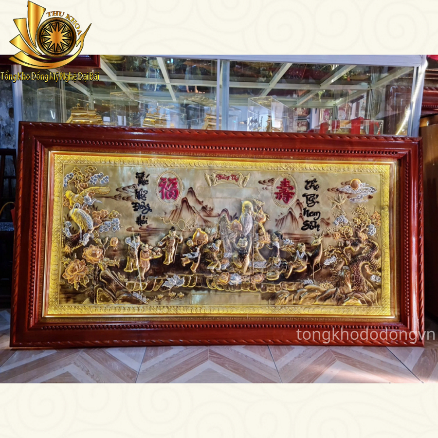 Tranh mừng thọ bằng đồng đẹp kích thước 1m7x90cm mừng thọ ông bà dán chữ theo yêu cầu đồng vàng nguyên tấm