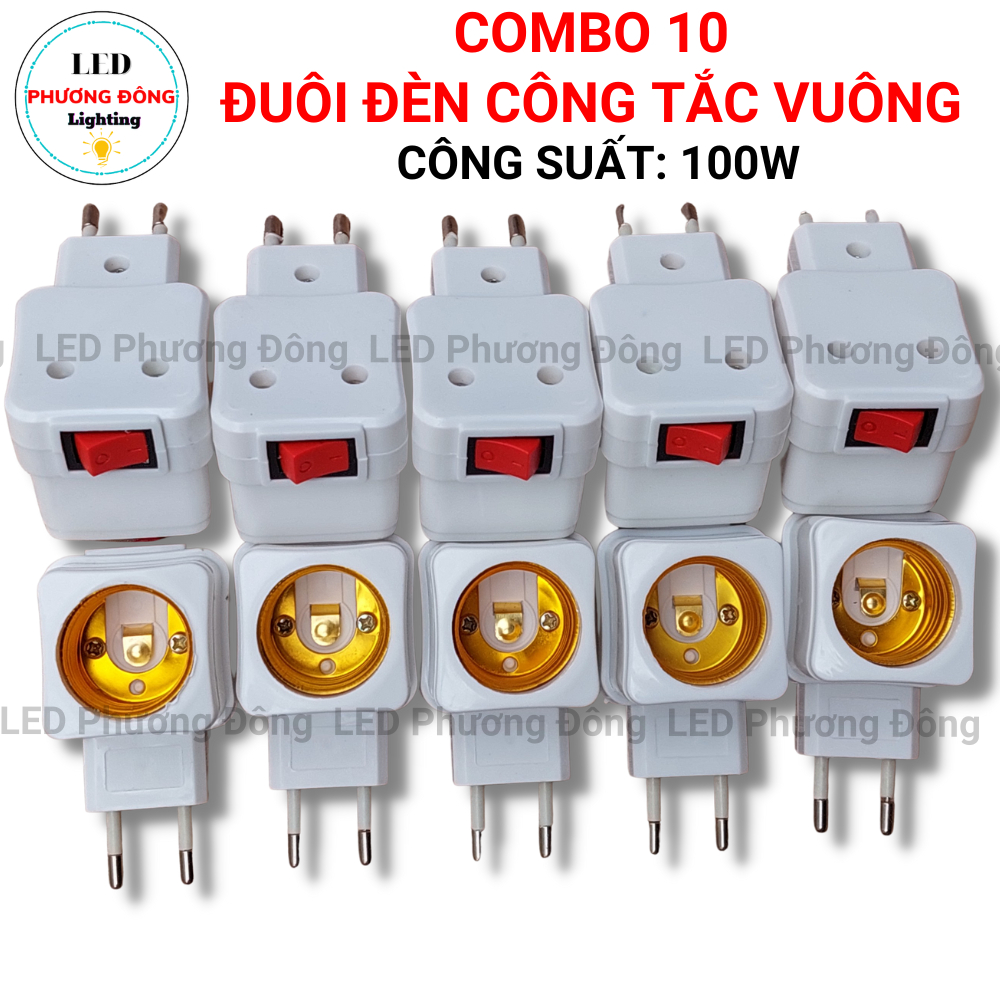 Combo 10 Đuôi đèn công tắc Vuông Đuôi E27 Hàng Tốt Chân Cắm tròn