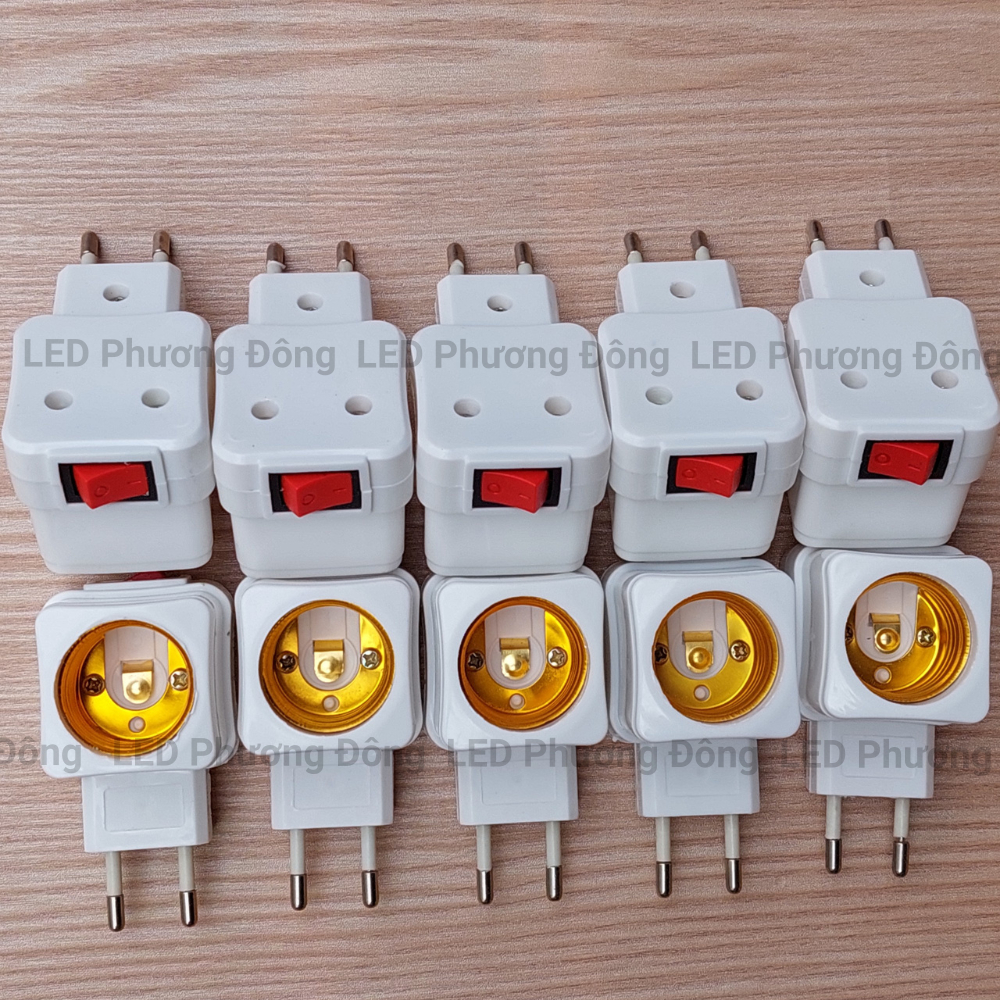 Combo 10 Đuôi đèn công tắc Vuông Đuôi E27 Hàng Tốt Chân Cắm tròn
