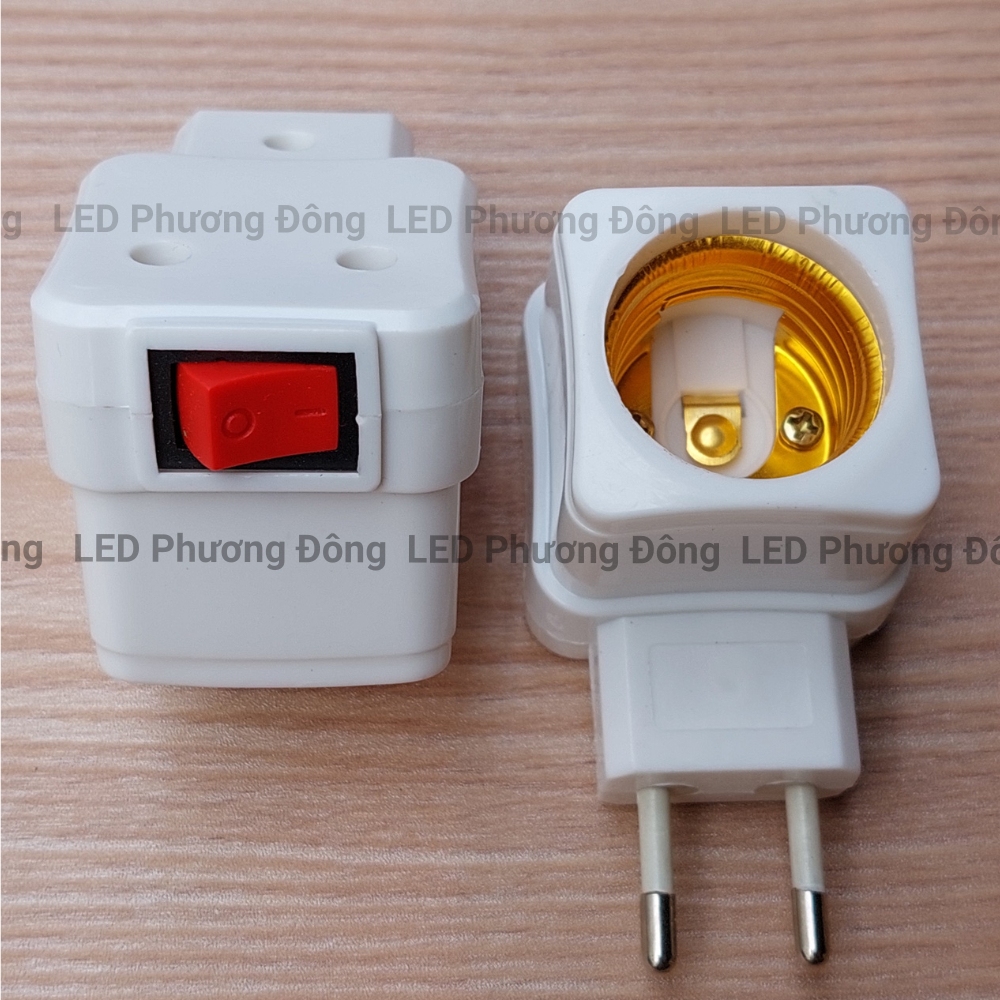 Combo 10 Đuôi đèn công tắc Vuông Đuôi E27 Hàng Tốt Chân Cắm tròn