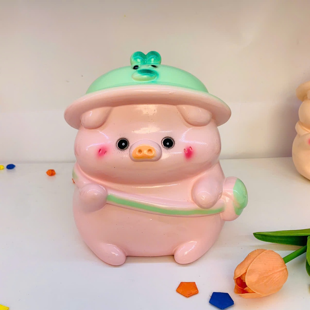 Heo đất tiết kiệm Heo đội mũ vịt đeo túi, lợn đất tiết kiệm ống tiết kiệm quà tặng trang trí