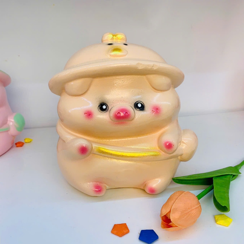 Heo đất tiết kiệm Heo đội mũ vịt đeo túi, lợn đất tiết kiệm ống tiết kiệm quà tặng trang trí