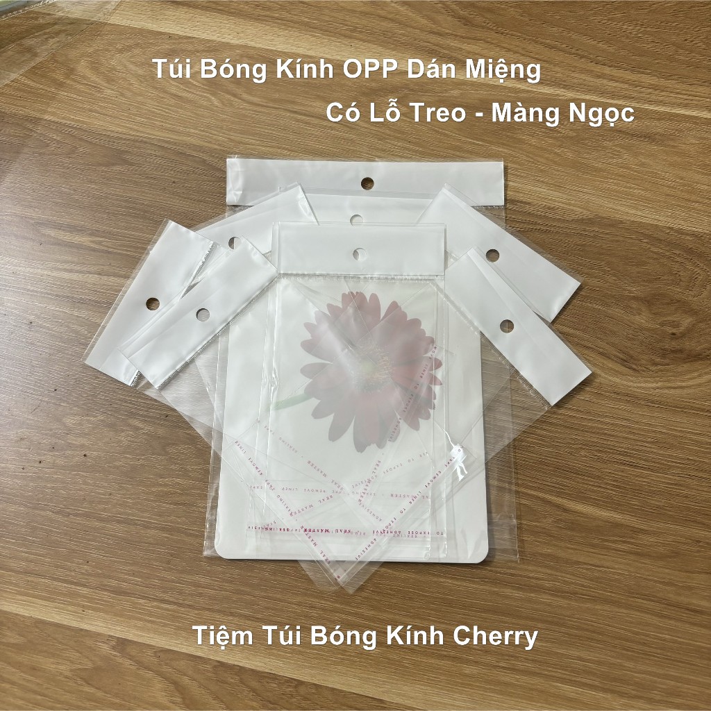 1KG - Túi bóng kính dán miệng có lỗ treo - Màng ngọc, Túi đựng móc khoá ...