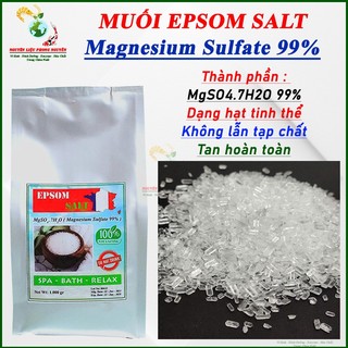 1kg Muối Epsom Salt, MgSO4 Dạng Hạt Tinh Thể, Tinh Khiết Không Tạp Chất Nhập Khẩu Pháp 100%