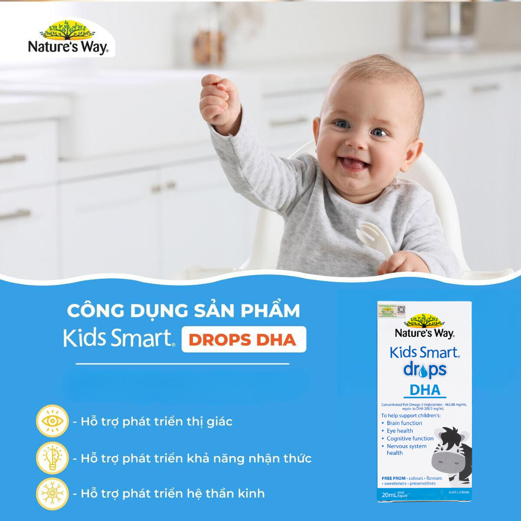 DHA Drops Nature's Way Kids Smart Drops Siro Thông Minh Bổ Sung DHA EPA, Hỗ Trợ Bổ Não Và Mắt Cho Bé 20ml