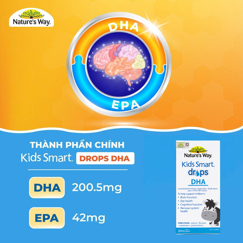 DHA Drops Nature's Way Kids Smart Drops Siro Thông Minh Bổ Sung DHA EPA, Hỗ Trợ Bổ Não Và Mắt Cho Bé 20ml